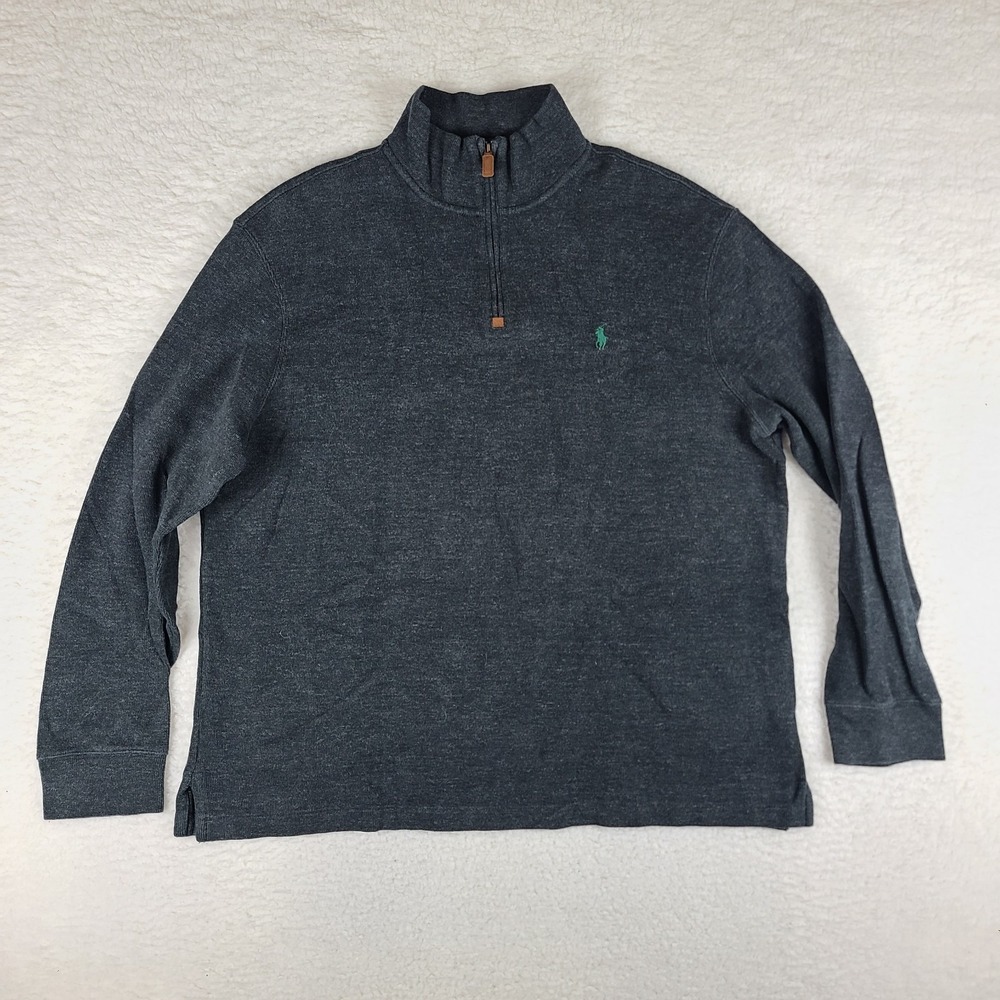 Polo Ralph Lauren Sweater Mens XL Dark Gray 100% Cotton Quarter Zip Sweatshirt